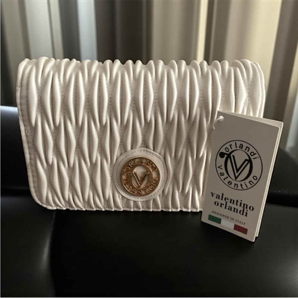 Valentino Orlandi Cream Quilted Bag with Gold Detail NWT